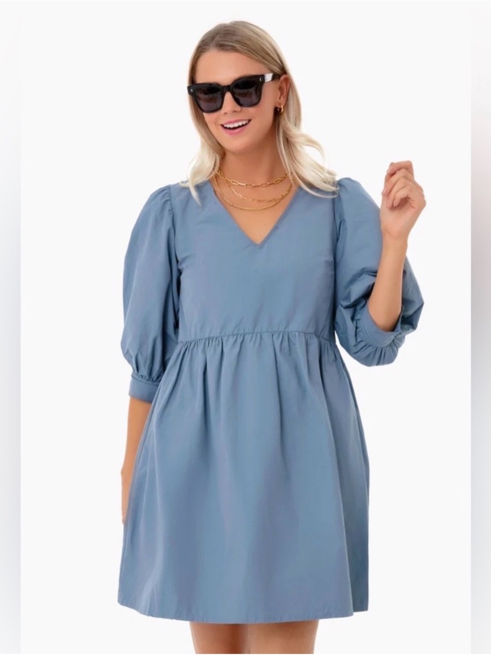 Pomander‎ Place NEW Dusty Blue Lizzie Dress Taffeta Baby Doll Size Small